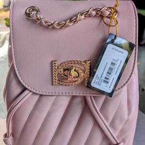 bebe Blush Quilted Backpack with Gold Chain